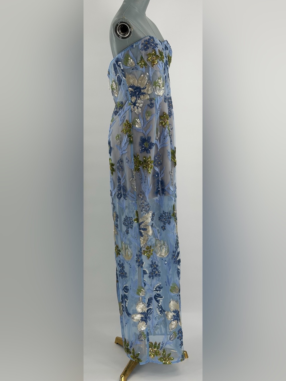 🆕 BRONX & BANCO 🧿 NWOT Dahlia Floral Gown, Baby Blue Multi Maxi - Sz L US 8 - Picture 12 of 17